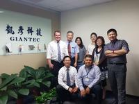 Europlacer’s Mark Briant (left) alongside Giantec President Jerry Lin (second from left) and his team at the Giantec office in Taoyuan City, Taiwan.